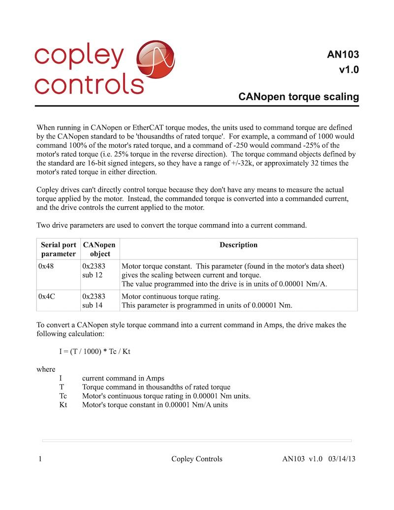 CANopen Torque Scaling Document